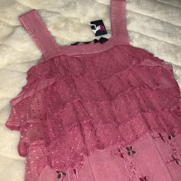 Dusty rose embroidered ruffles boho hippie sundress dress M as is - Picture 10 of 14